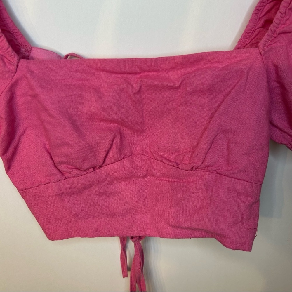 Princess Polly Raphael Puff Sleeve Crop Top in Pink with Tie Back, Size 0 - Picture 3 of 10